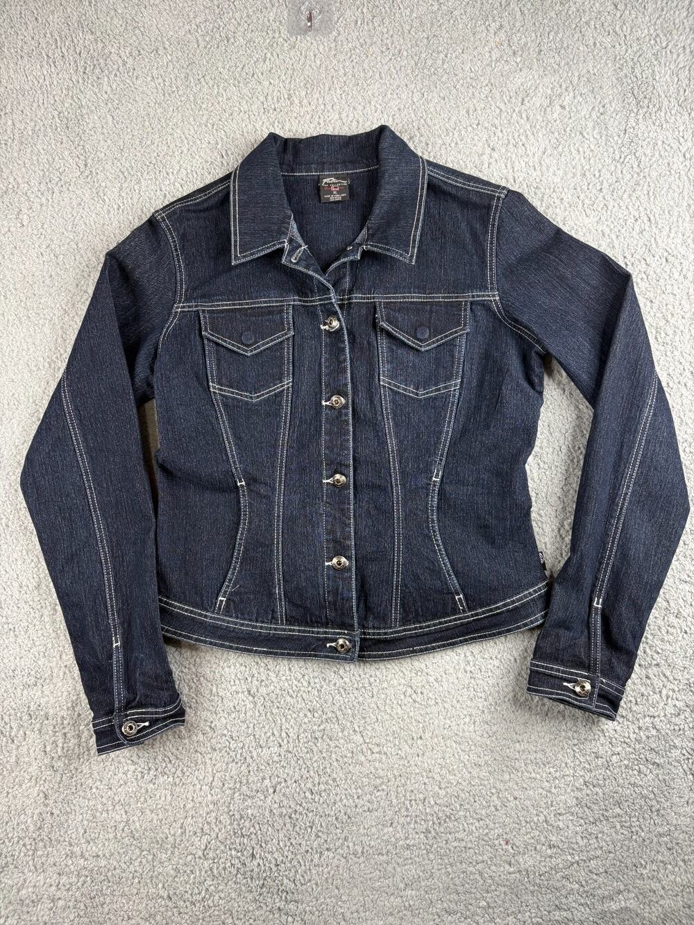 Vintage Fubu The Collection Biker Jackets Women Size XL Blue Denim Long Sleeves